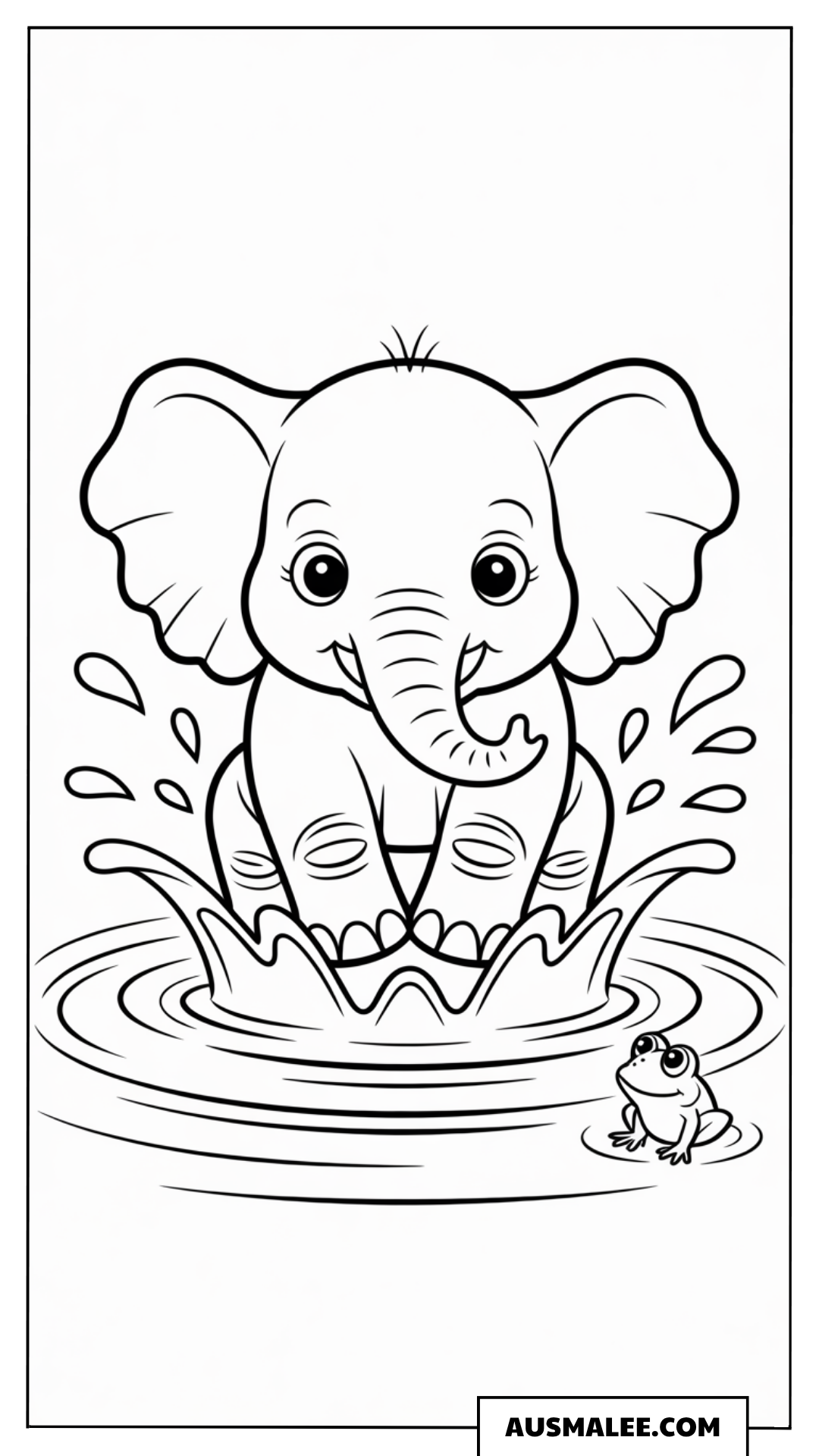 Baby Elefant planscht im Wasser ausmalbild