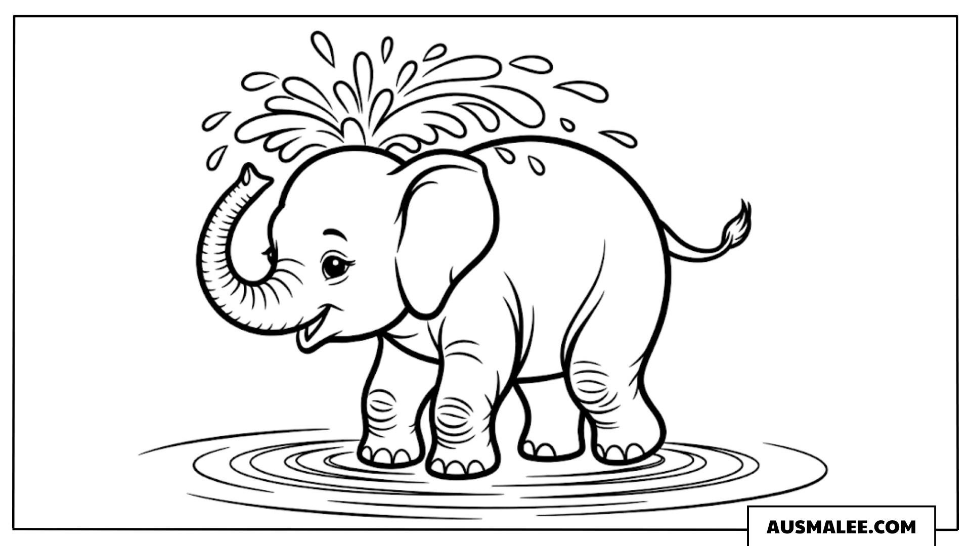 Baby Elefant planscht im Wasser ausmalbild