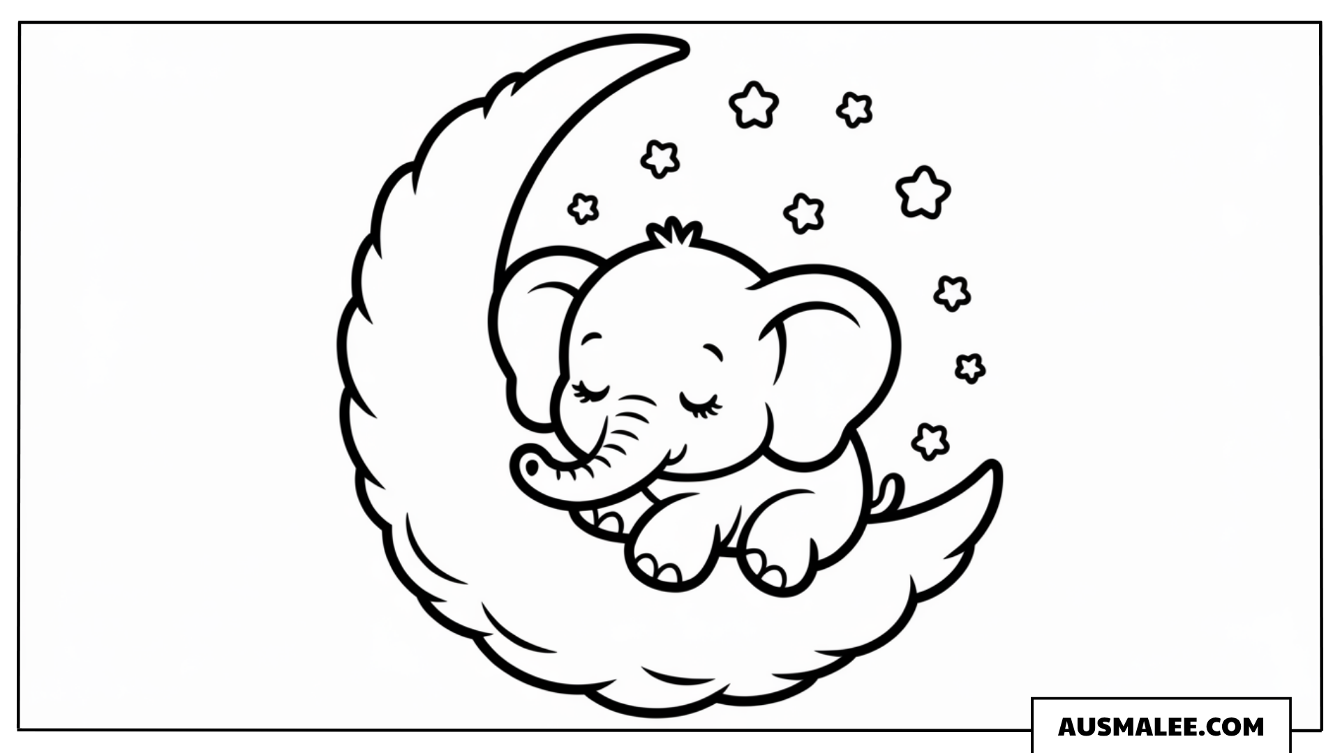 Baby Elefant schläft auf dem Mond ausmalbild