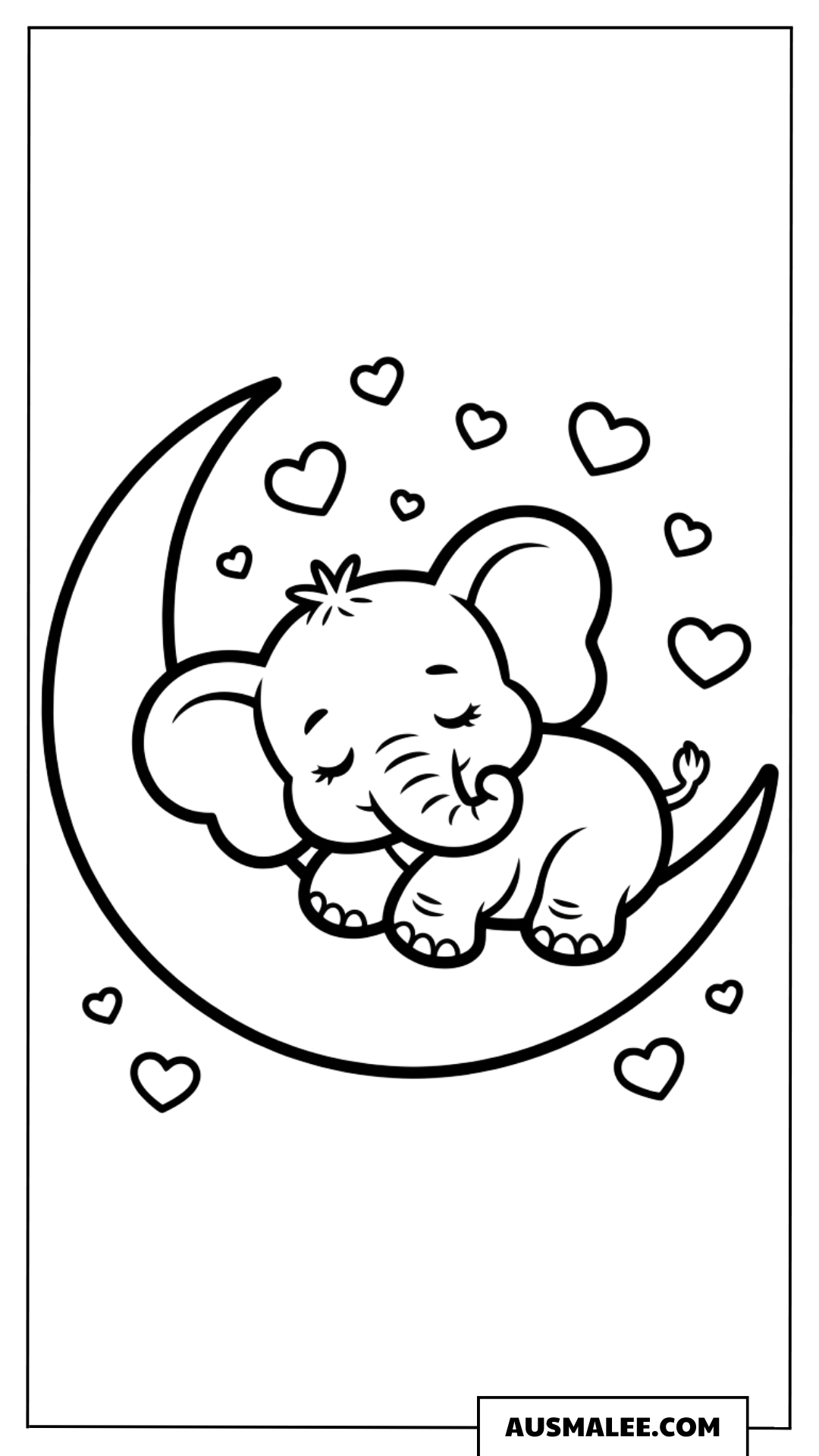 Baby Elefant schläft auf dem Mond ausmalbild