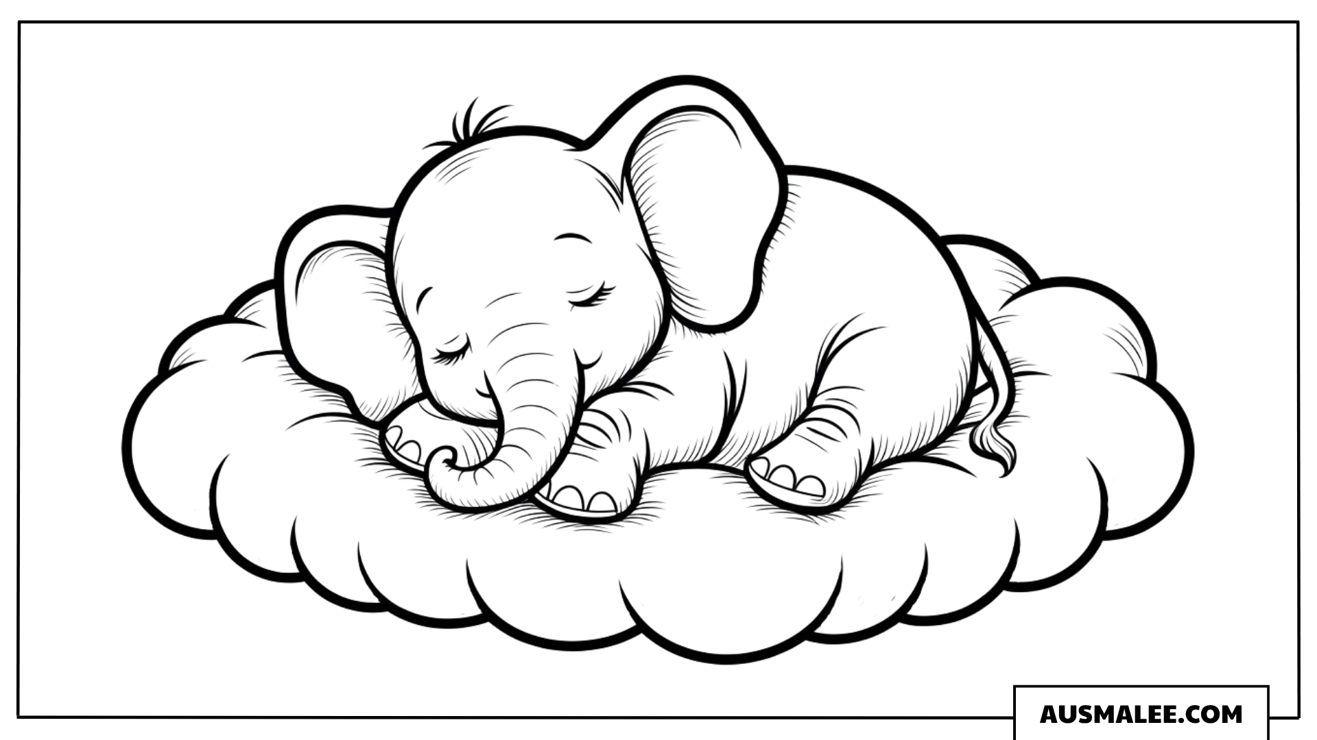 Baby Elefant schläft auf der Wolke ausmalbild