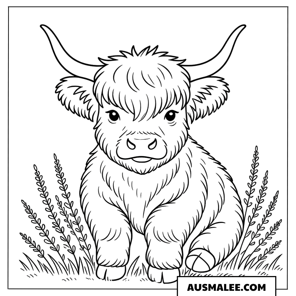 Baby Highland Cow Ausmalbild