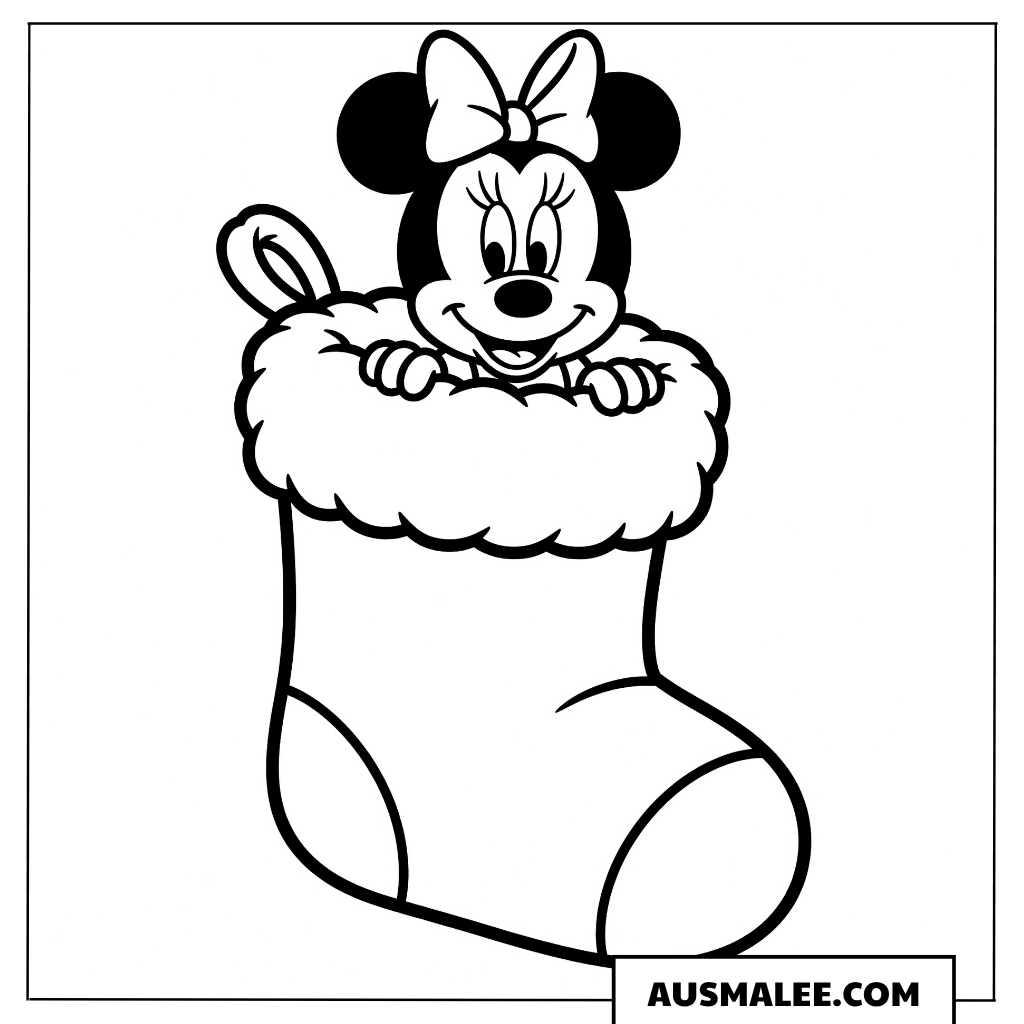 Baby Minnie im Weihnachtsstrumpf ausmalbild