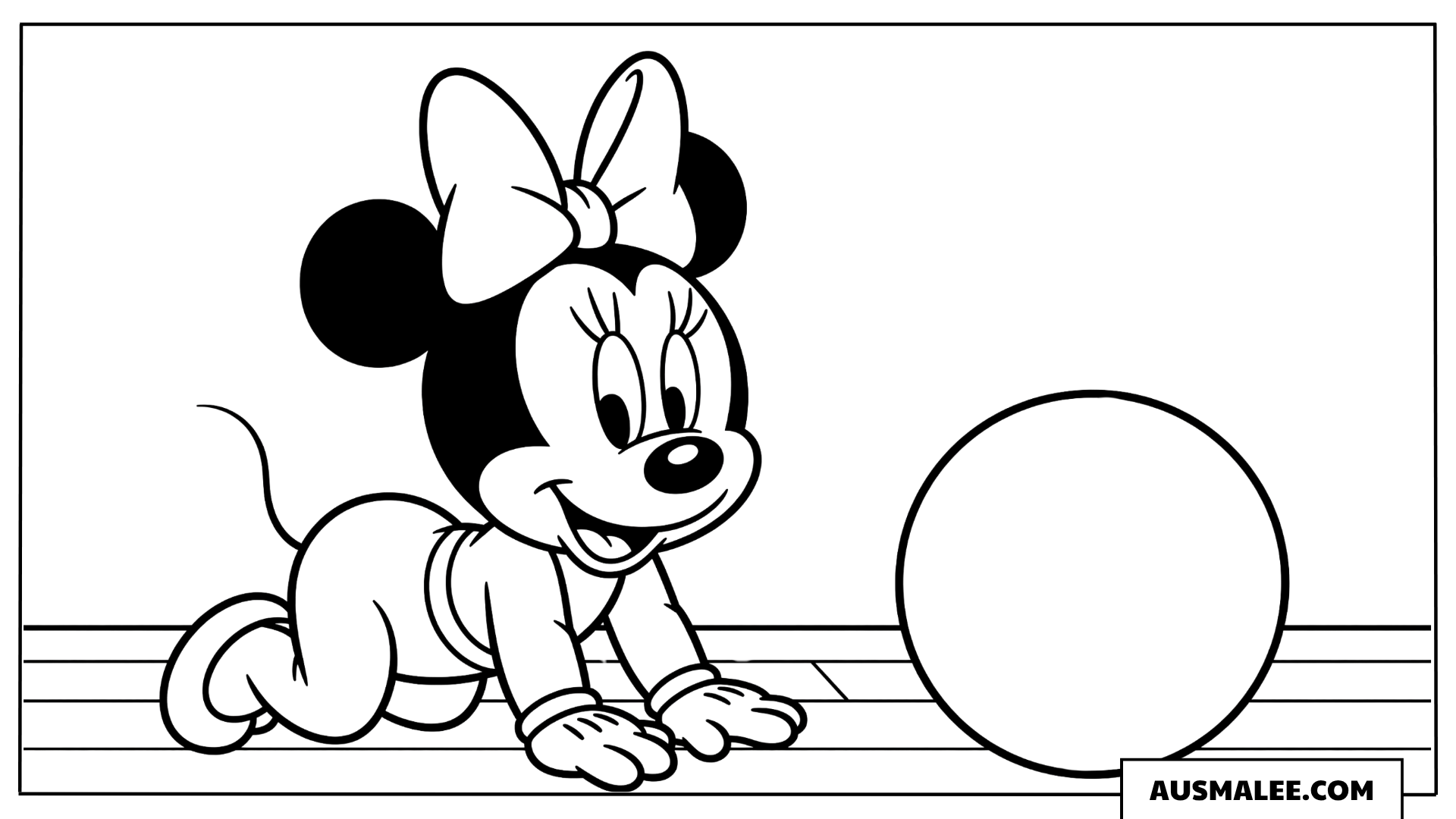 Baby Minnie krabbelt zum Ball ausmalbild