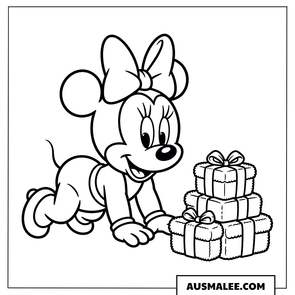 Baby Minnie mit Geschenken ausmalbild