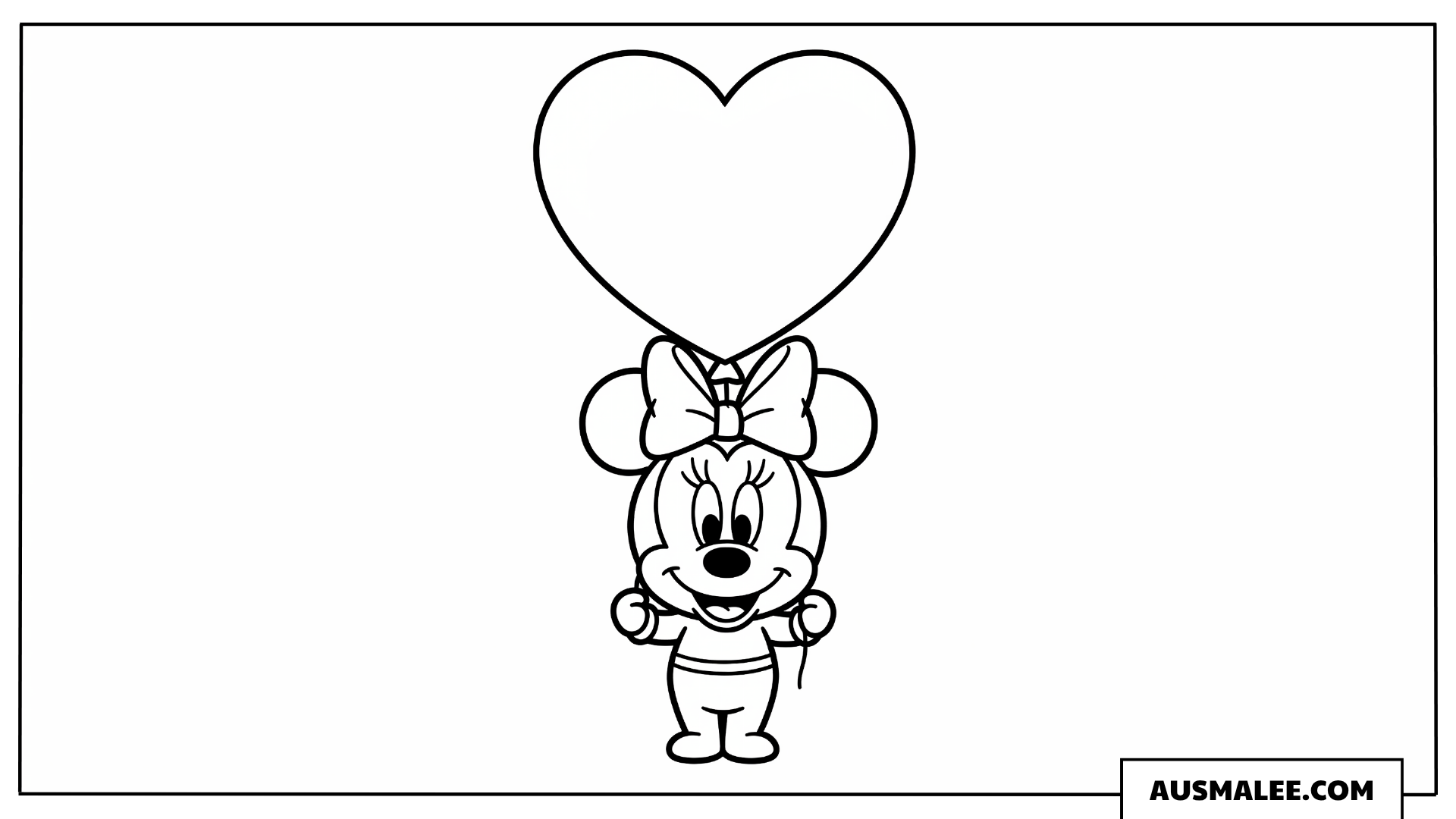 Baby Minnie mit Herzluftballon ausmalbild