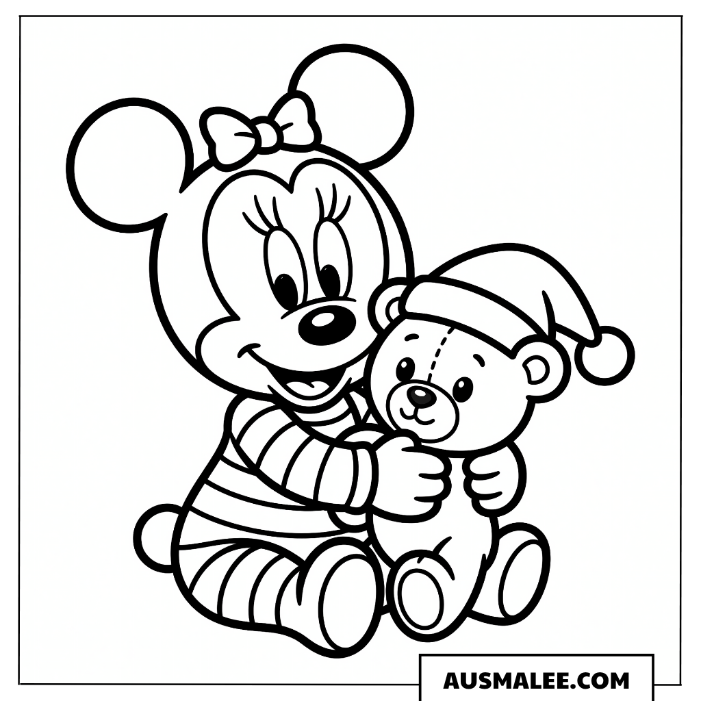 Baby Minnie mit Teddybär ausmalbild