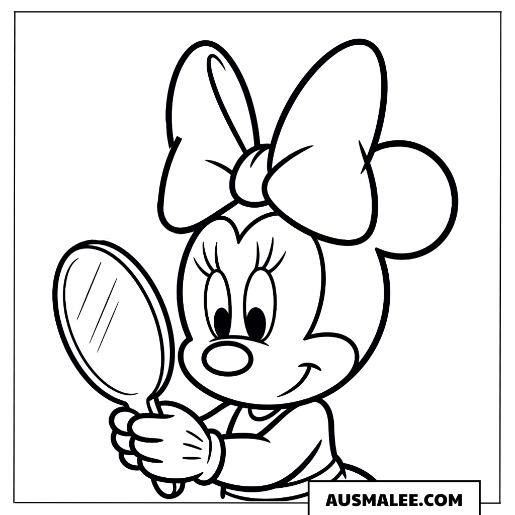 Baby Minnie schaut in den Spiegel ausmalbild