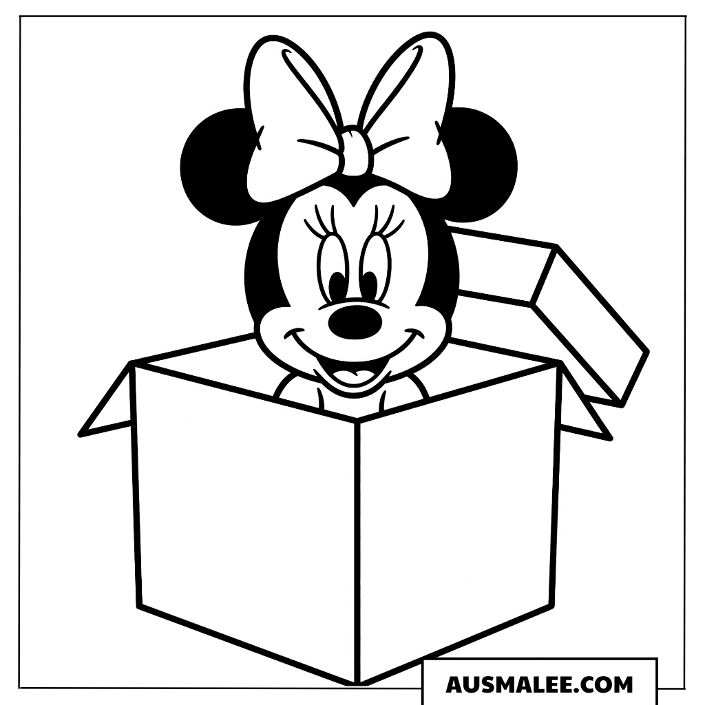 Baby Minnie springt aus dem Geschenk ausmalbild