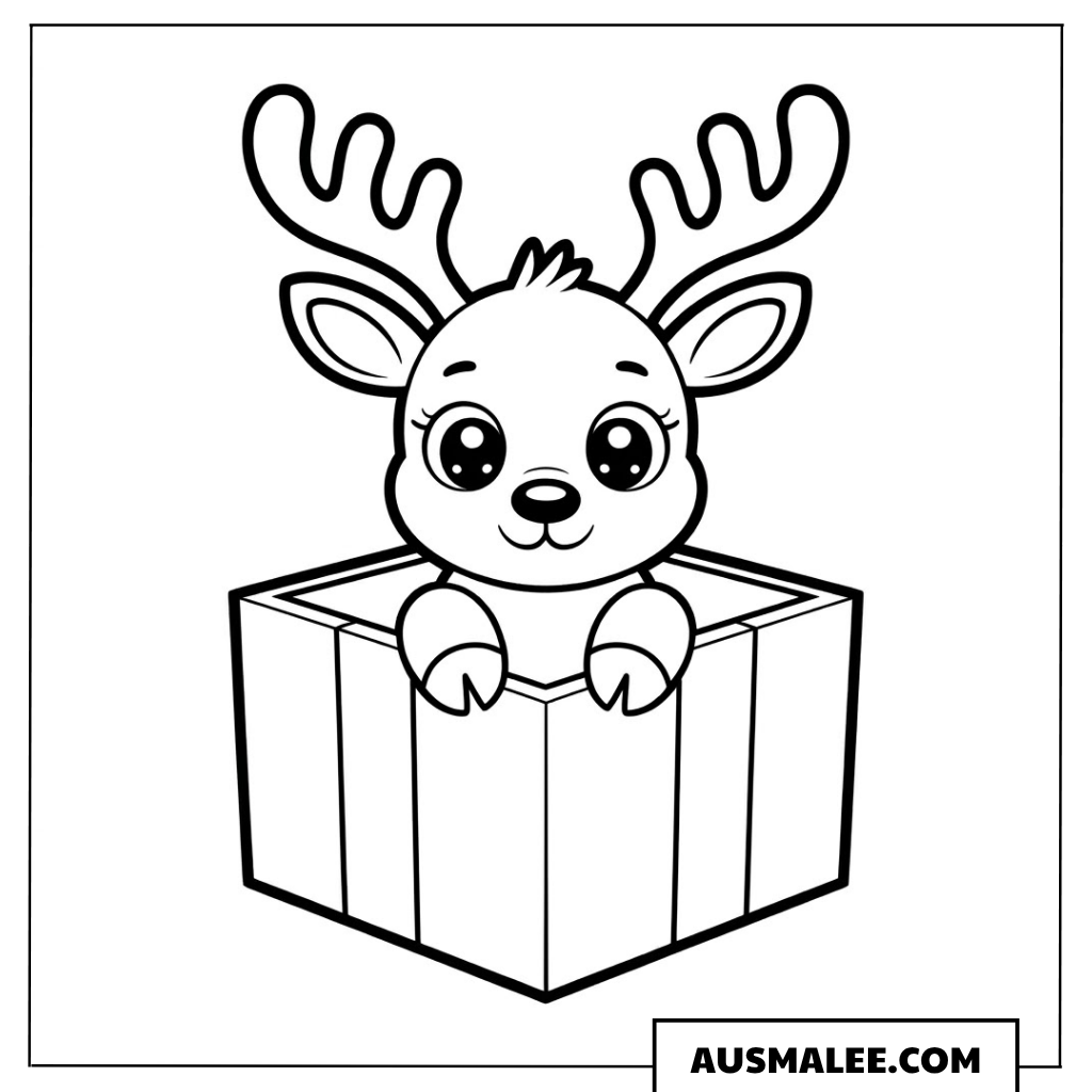 Baby Rentier im Geschenk ausmalbild
