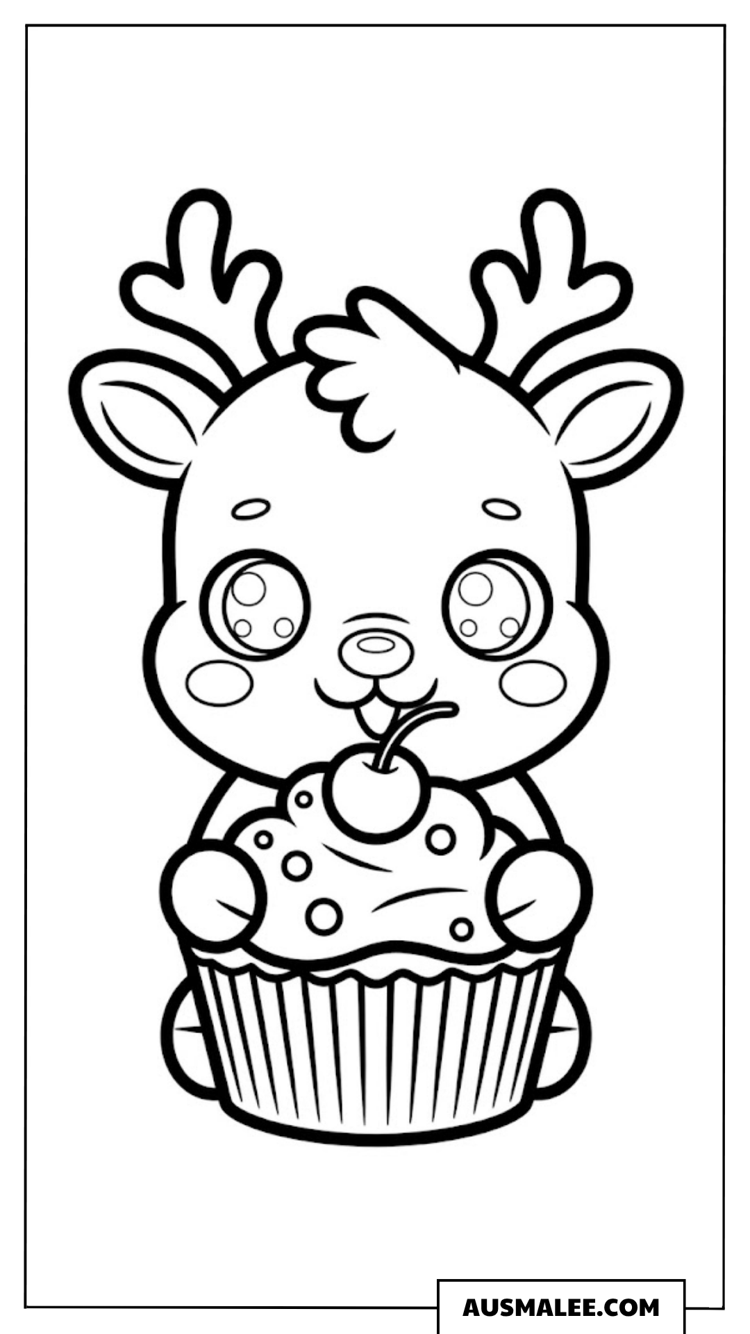 Baby Rentier mit Cupcake ausmalbild