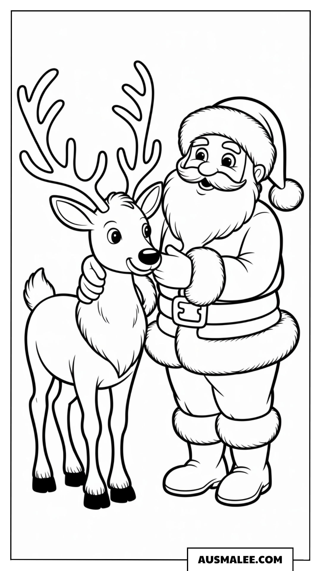 Baby Rentier mit Weihnachtsmann ausmalbild
