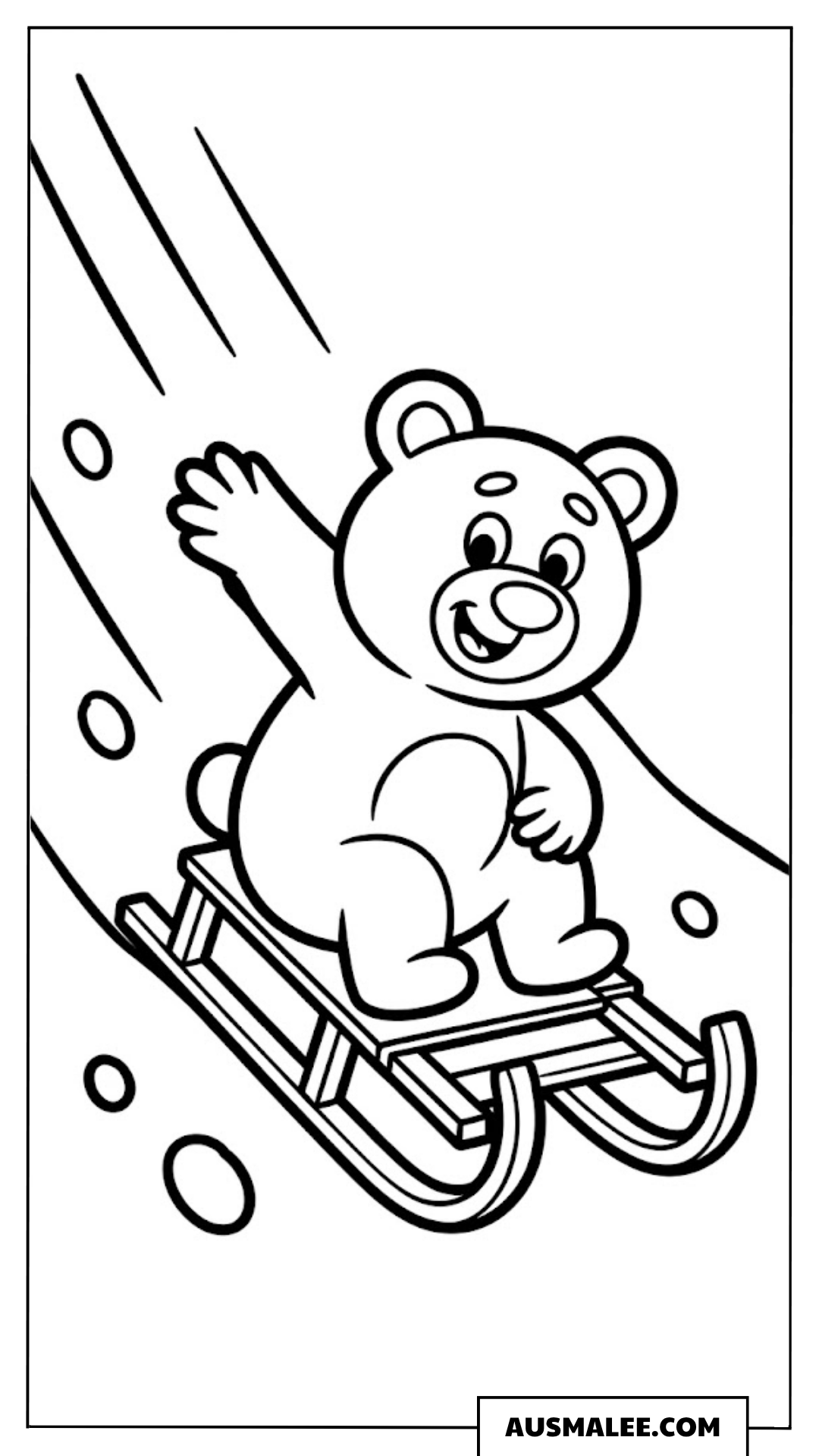 Bär auf dem Schlitten ausmalbild