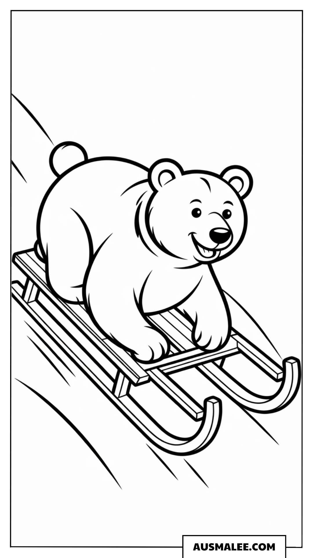 Bär auf dem Schlitten ausmalbild