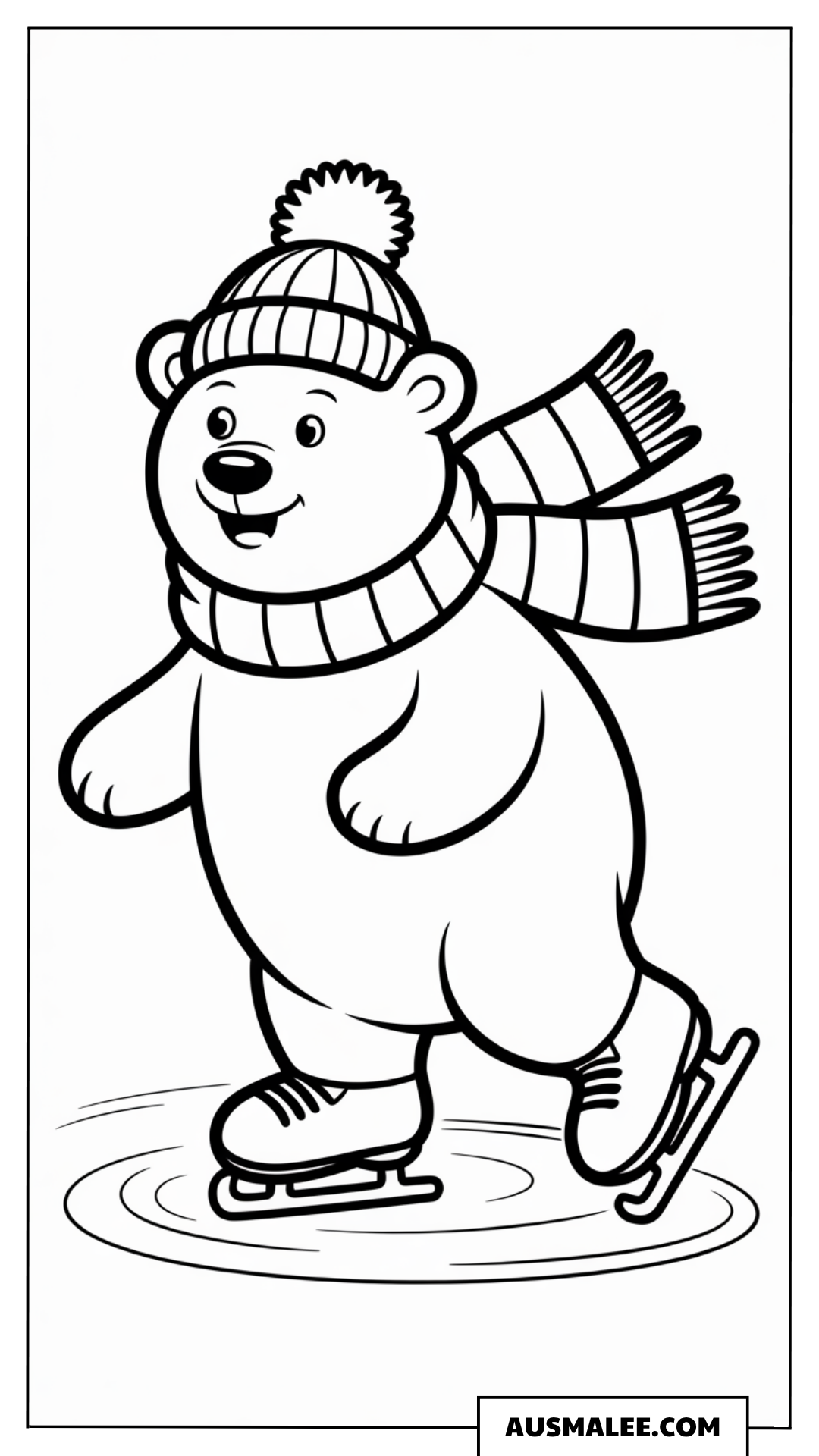 Bär beim Schlittschuhlaufen ausmalbild