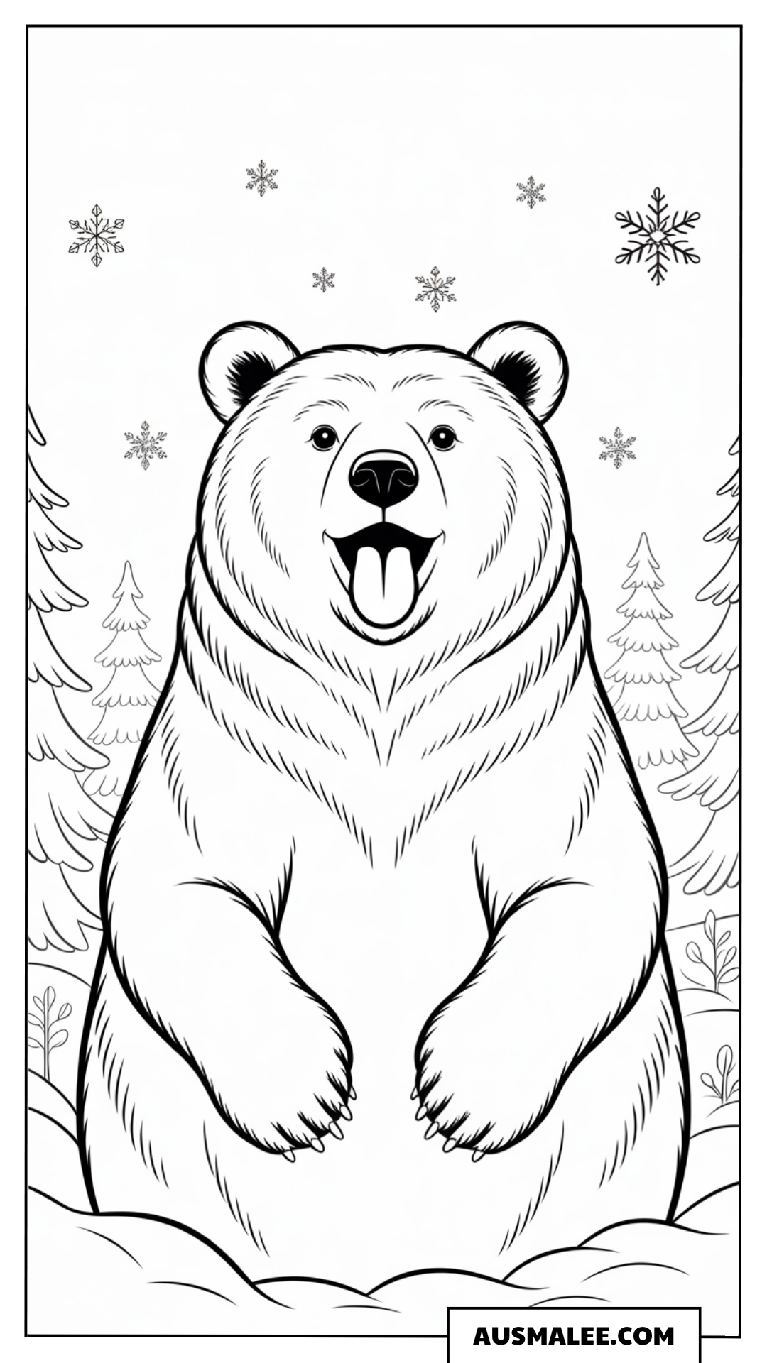 Bär im verschneiten Wald ausmalbild