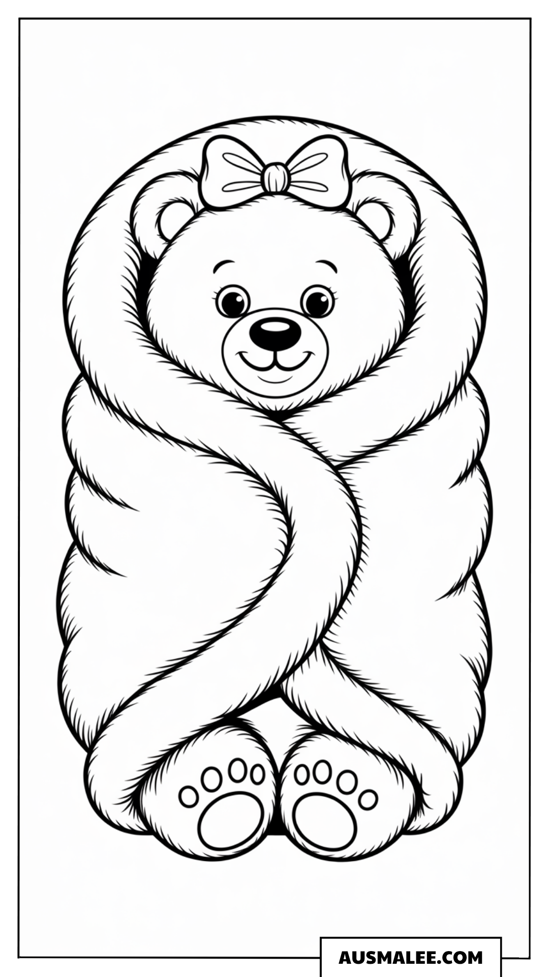 Bär in Kuscheldecke ausmalbild