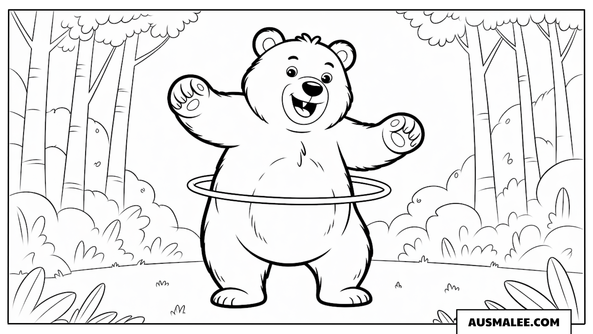 Bär mit Hula-Hoop ausmalbild