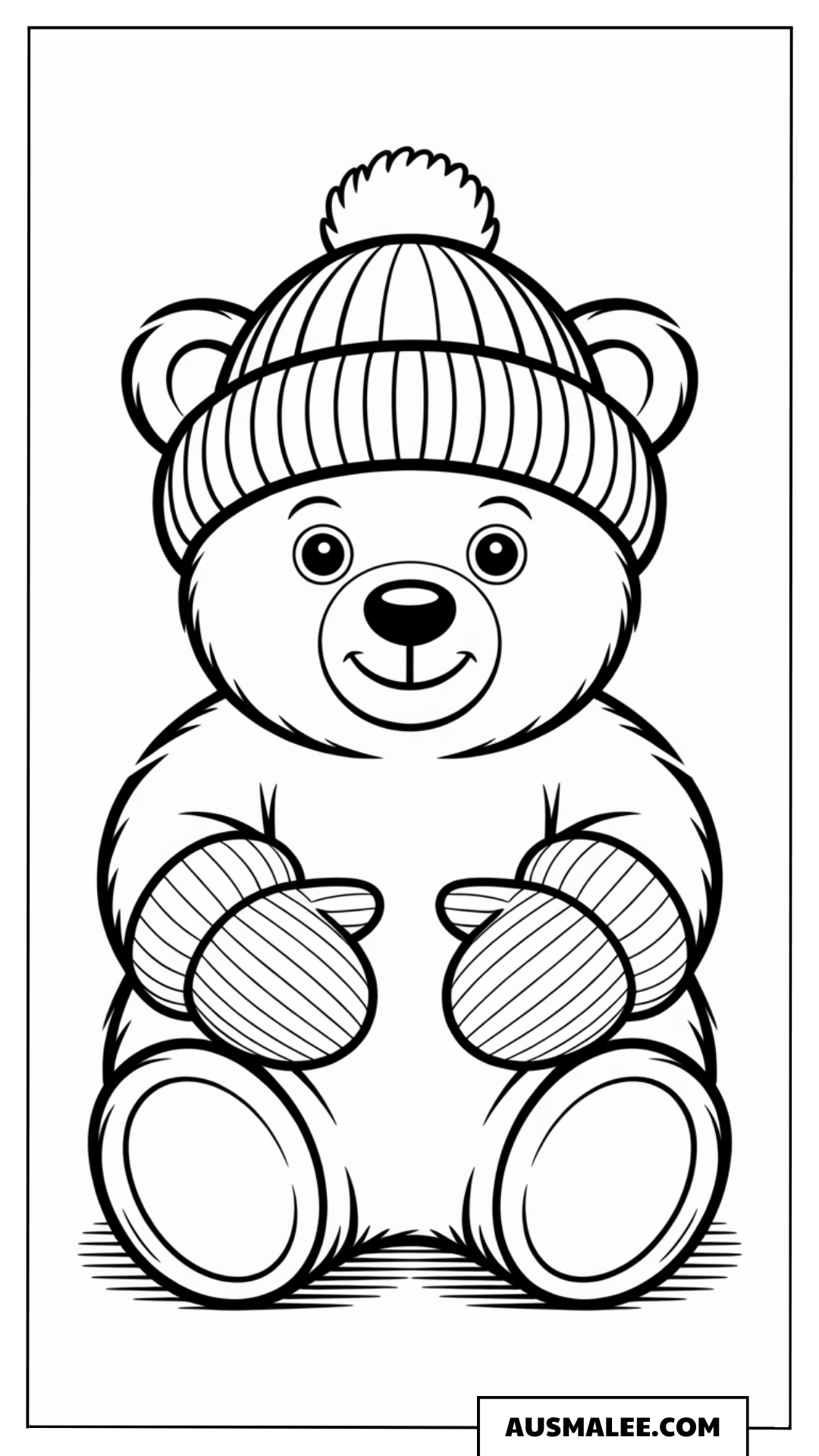 Bär mit Mütze und Handschuhen ausmalbild
