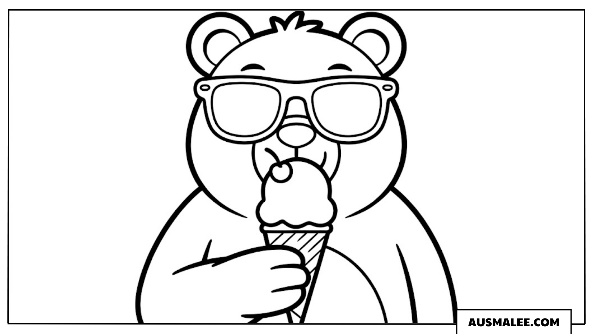 Bär mit Sonnenbrille und Eis ausmalbild