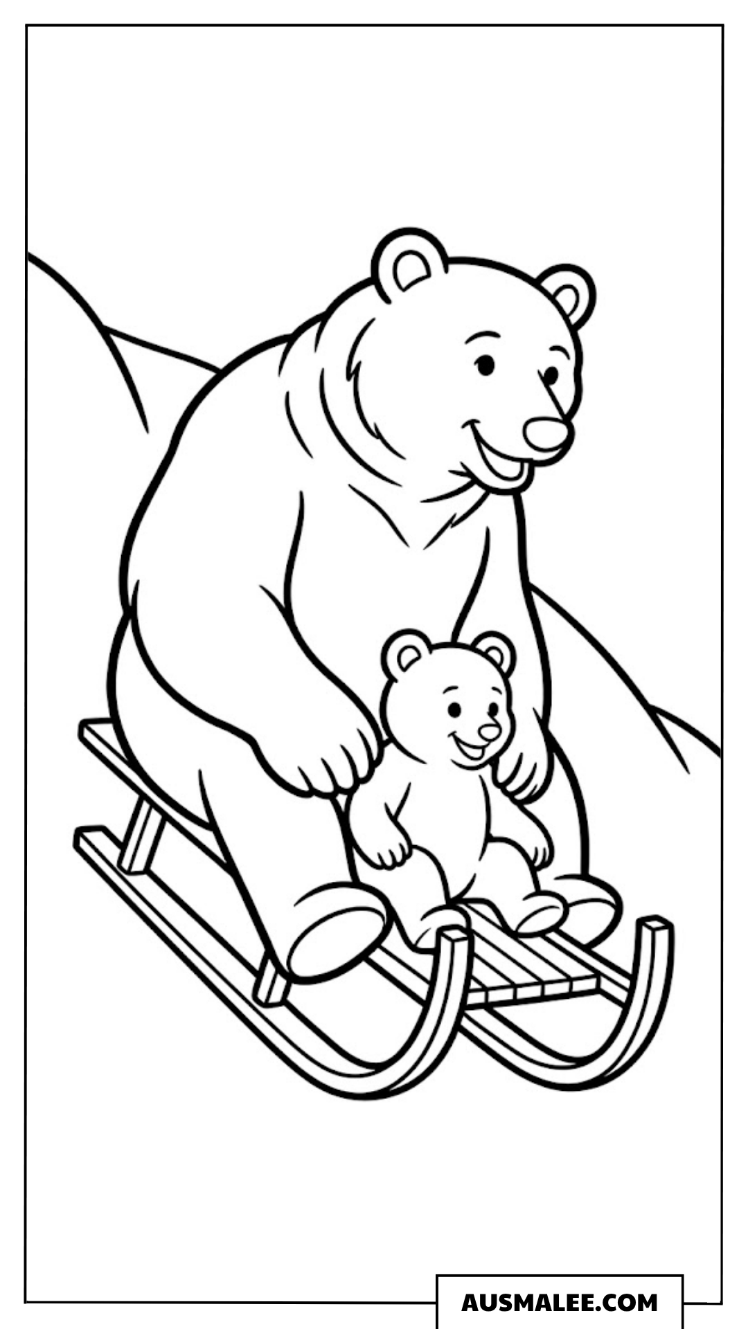 Bärenfamilie auf dem Schlitten ausmalbild