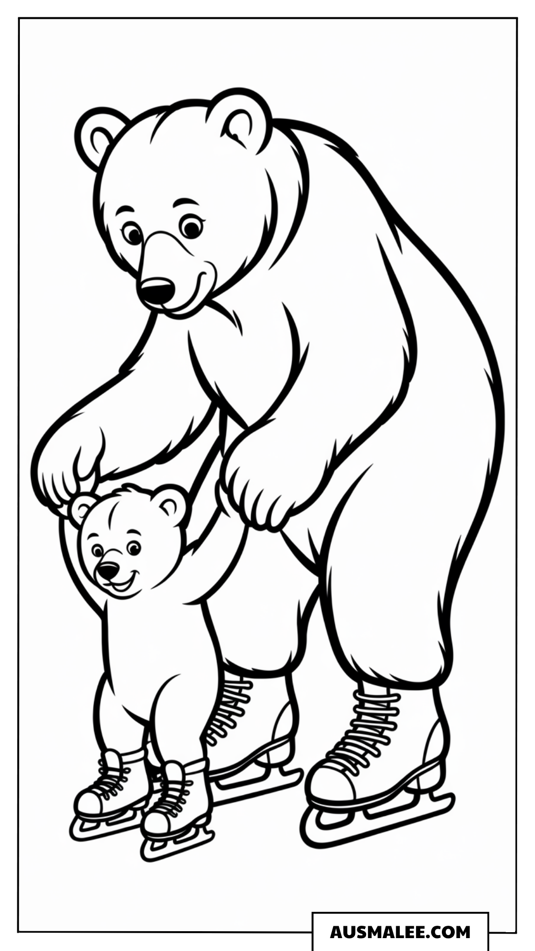 Bärenfamilie beim Schlittschuhlaufen ausmalbild