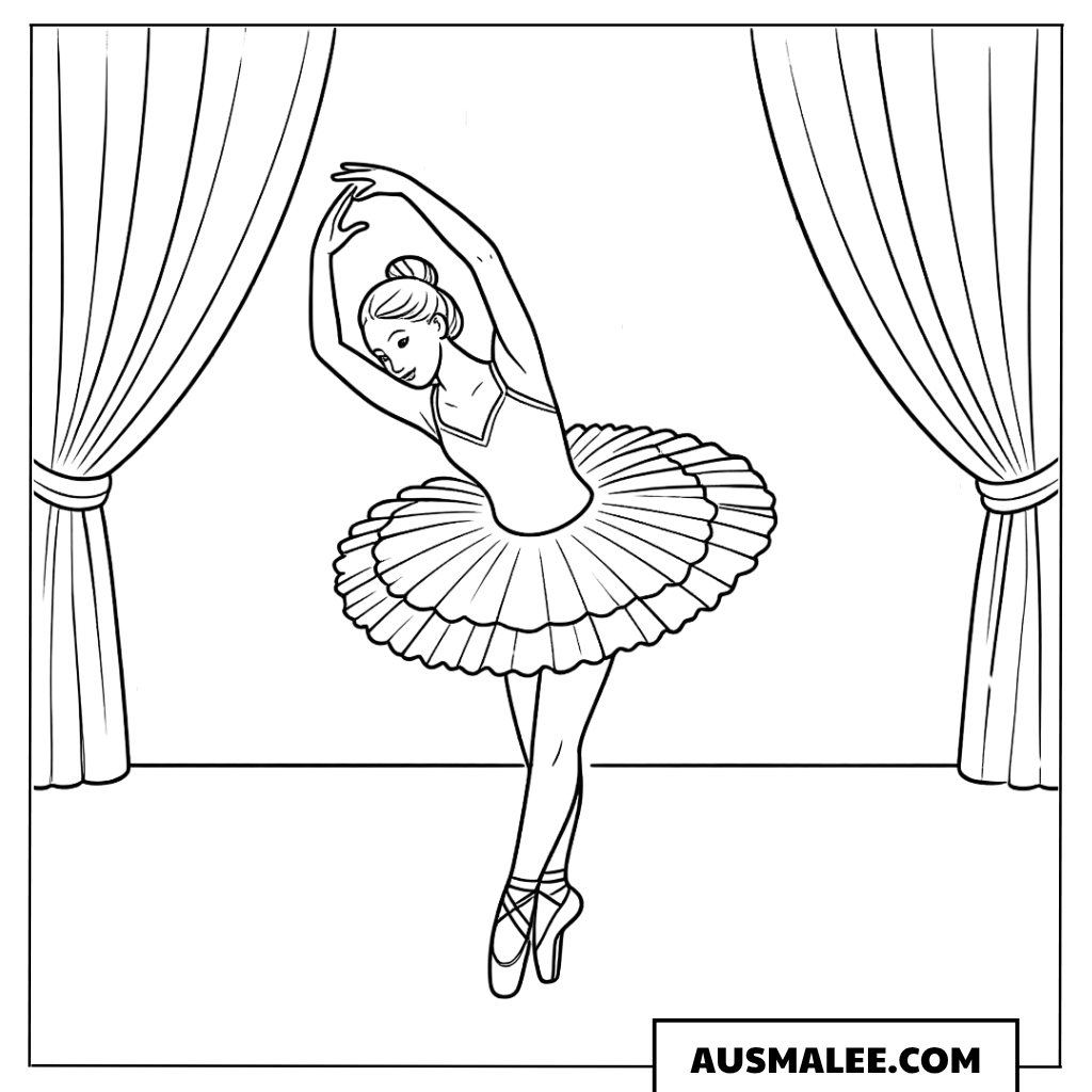 Ballerina auf der Theaterbühne Ausmalbild