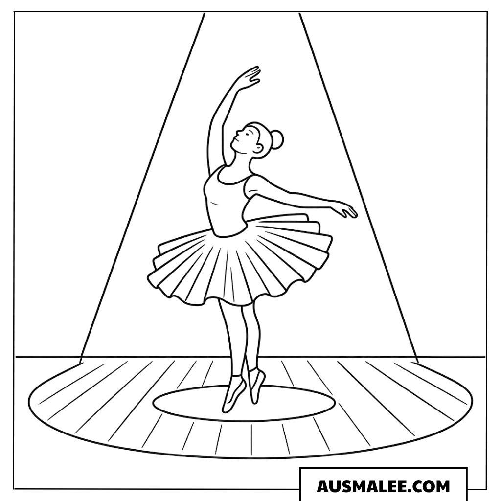 Ballerina im Scheinwerferlicht Ausmalbild