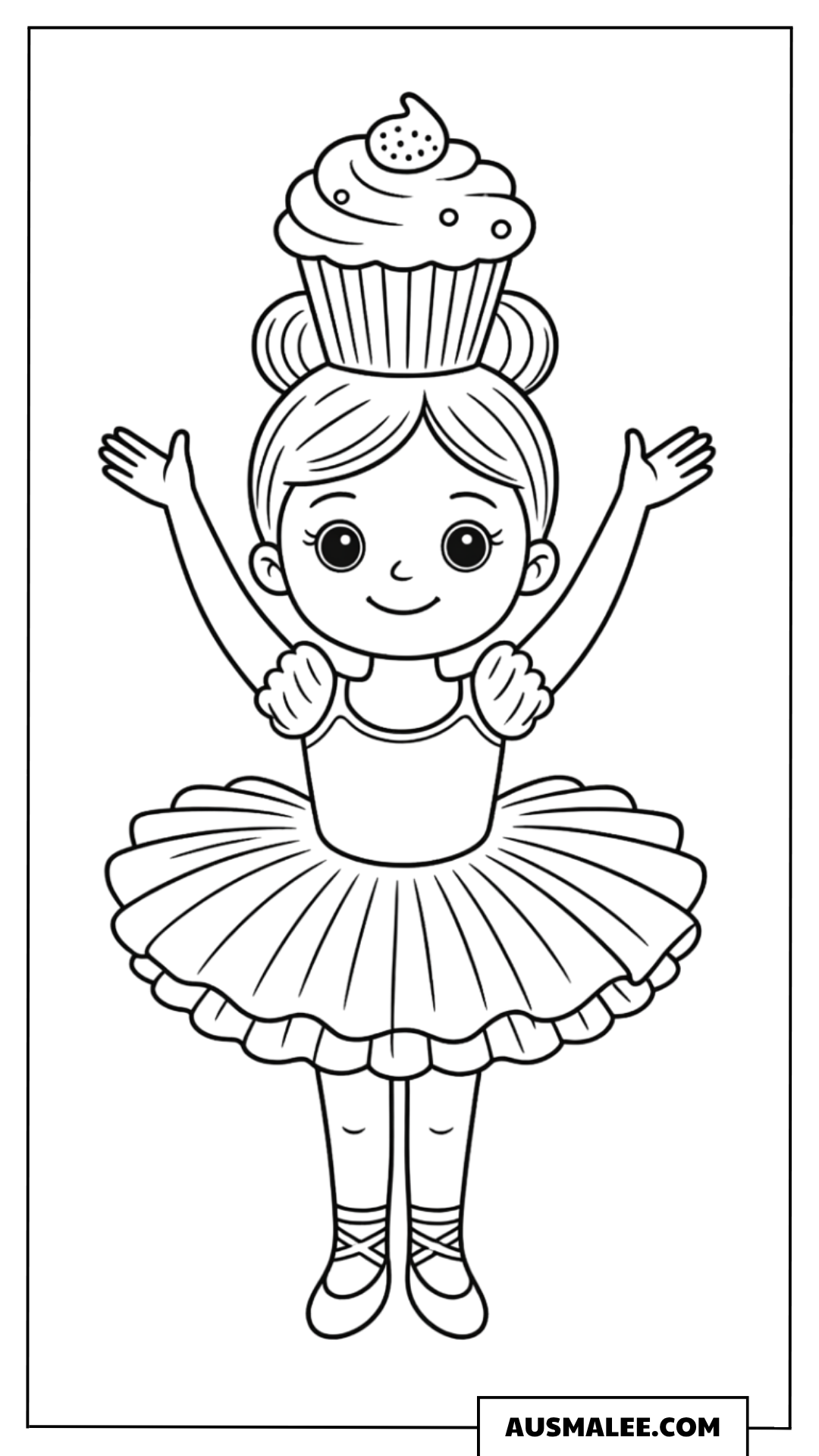 Ballerina mit Cupcake auf dem Kopf Ausmalbild