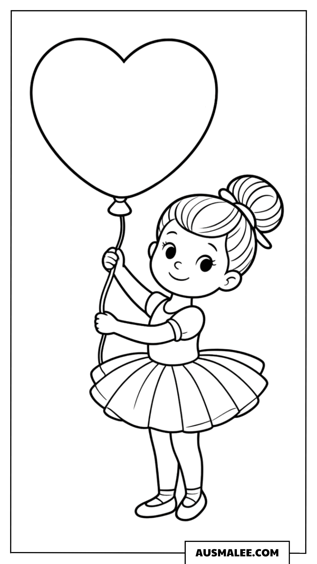 Ballerina mit Herzluftballon Ausmalbild