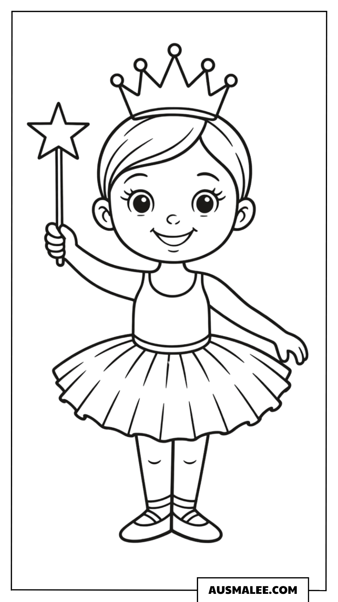 Ballerina mit Krone und Zauberstab Ausmalbild