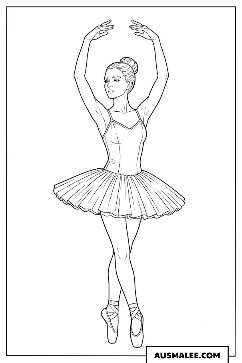 Ballerina mit erhobenen Armen Ausmalbild