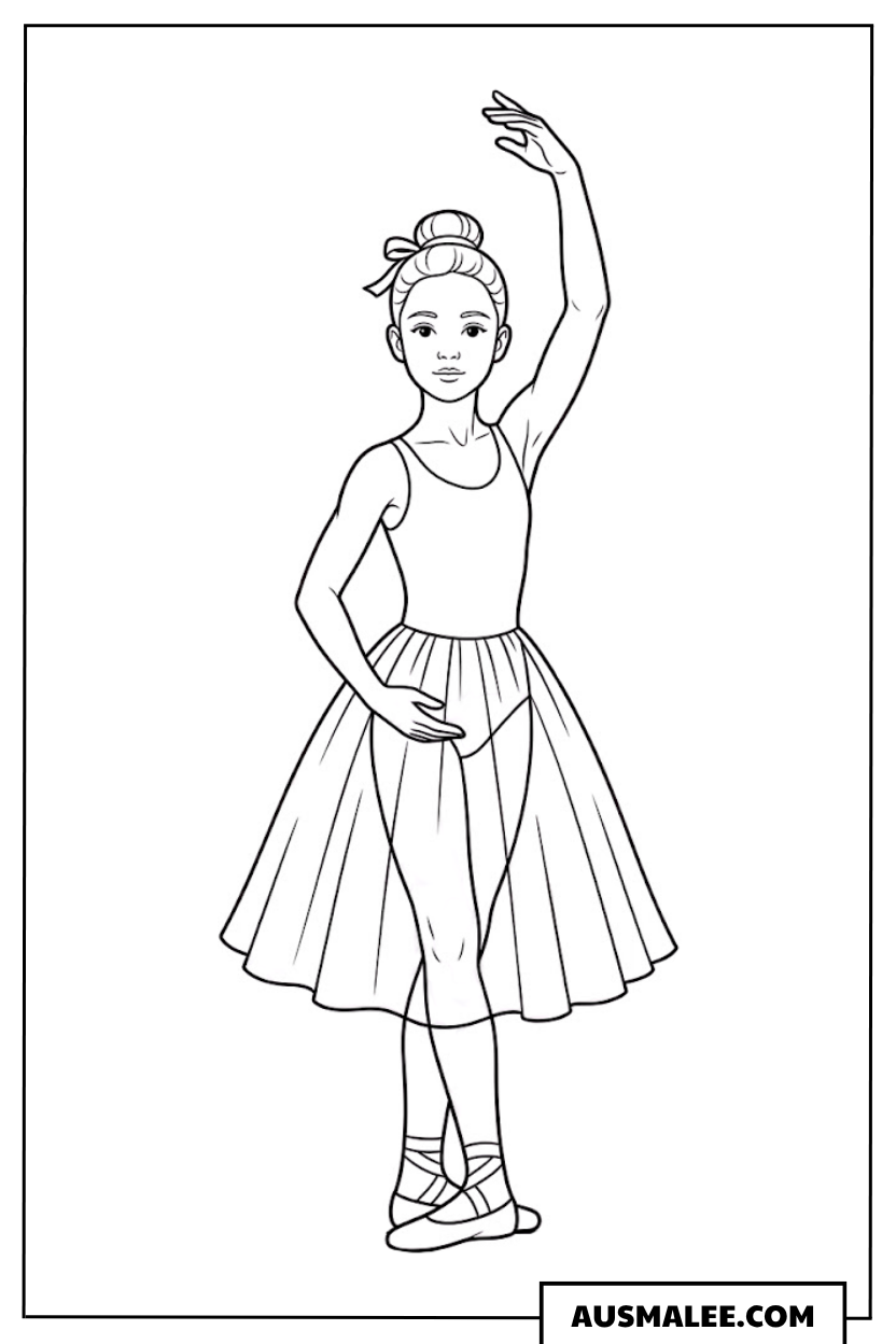 Ballerina mit erhobener Hand Ausmalbild