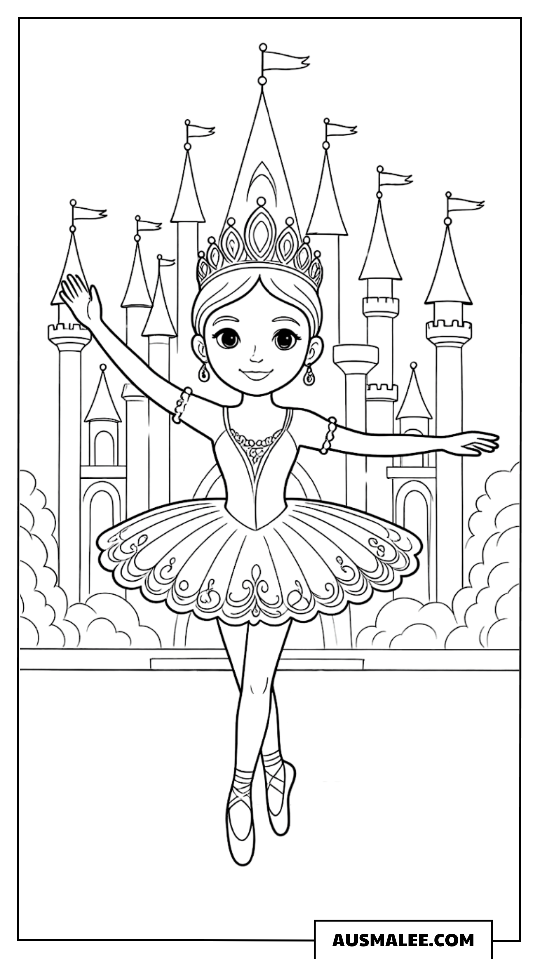 Ballerina vor dem Schloss Ausmalbild