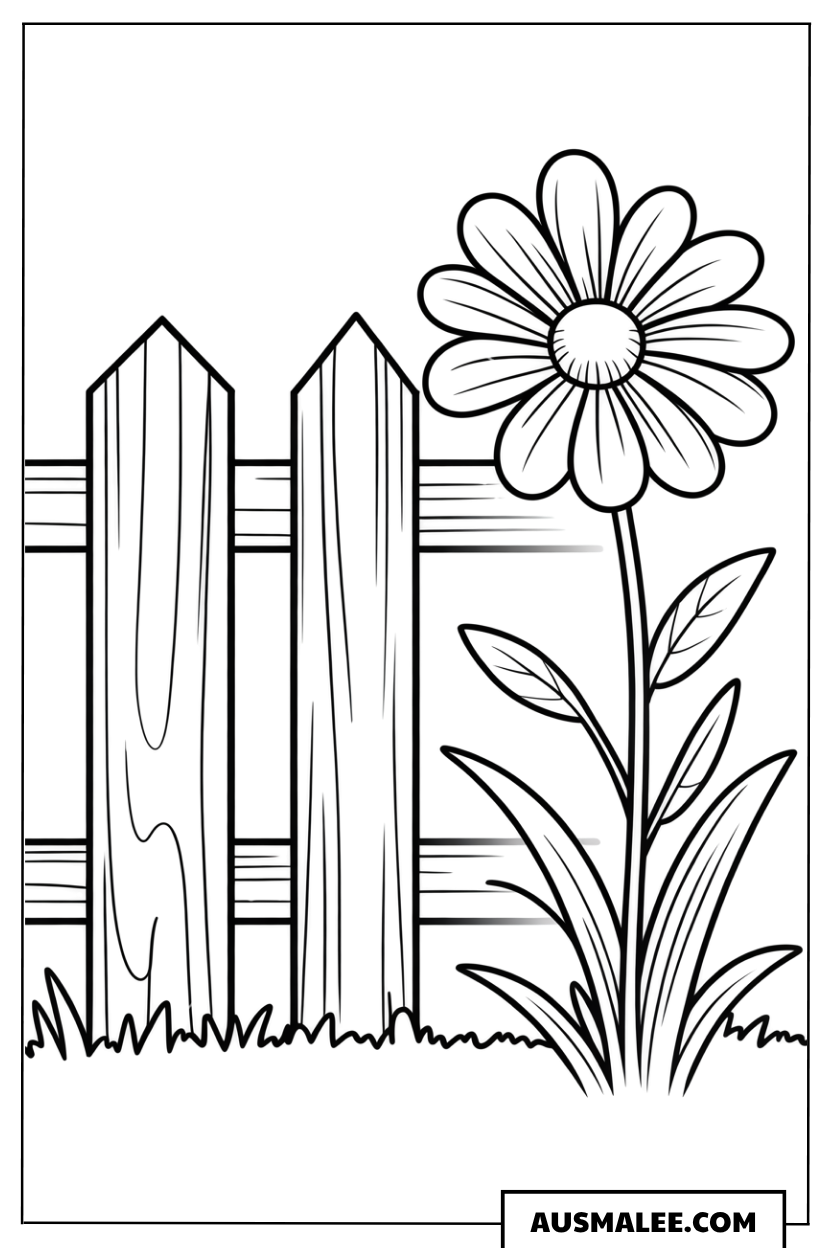 Blume am Gartenzaun ausmalbild
