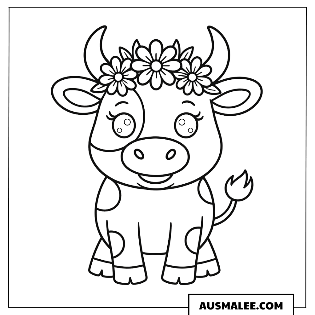Blumenkrone Kuh Ausmalbild