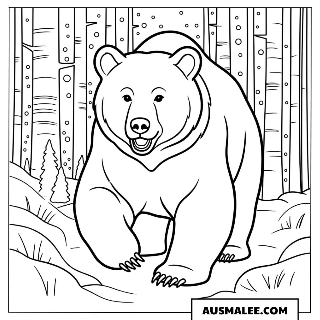 Braunbär im verschneiten Wald ausmalbild