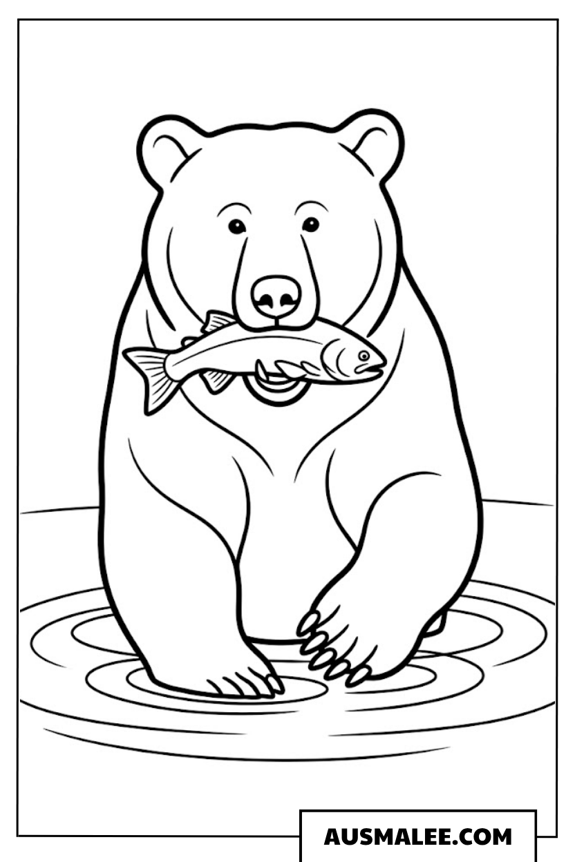 Braunbär mit Fisch ausmalbild