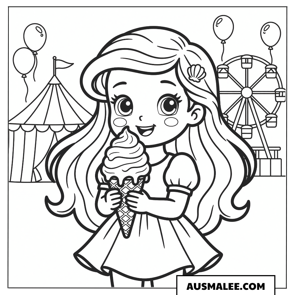 Chibi Arielle mit Eis ausmalbild