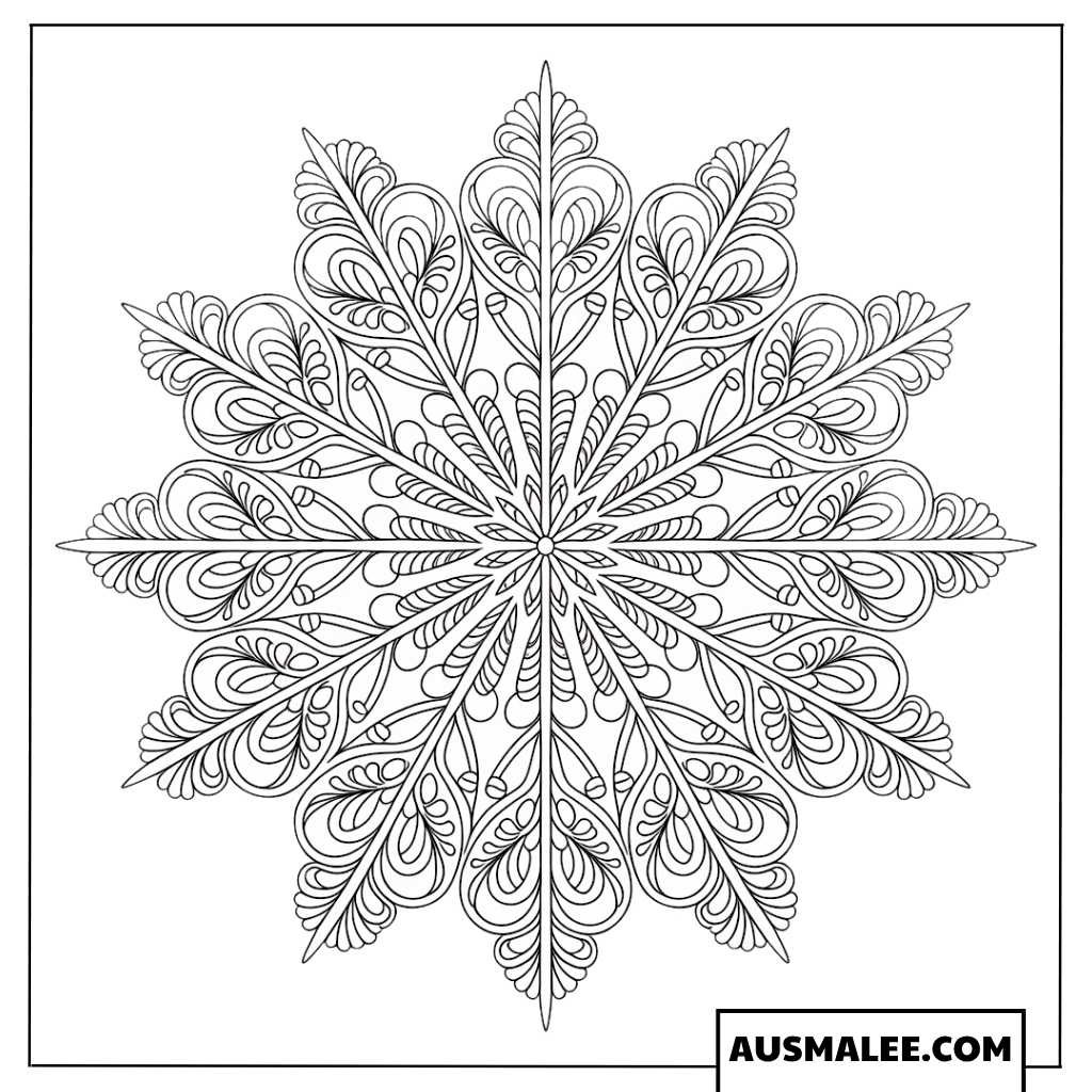 Detailliertes Mandala-Schneeflocken Ausmalbild