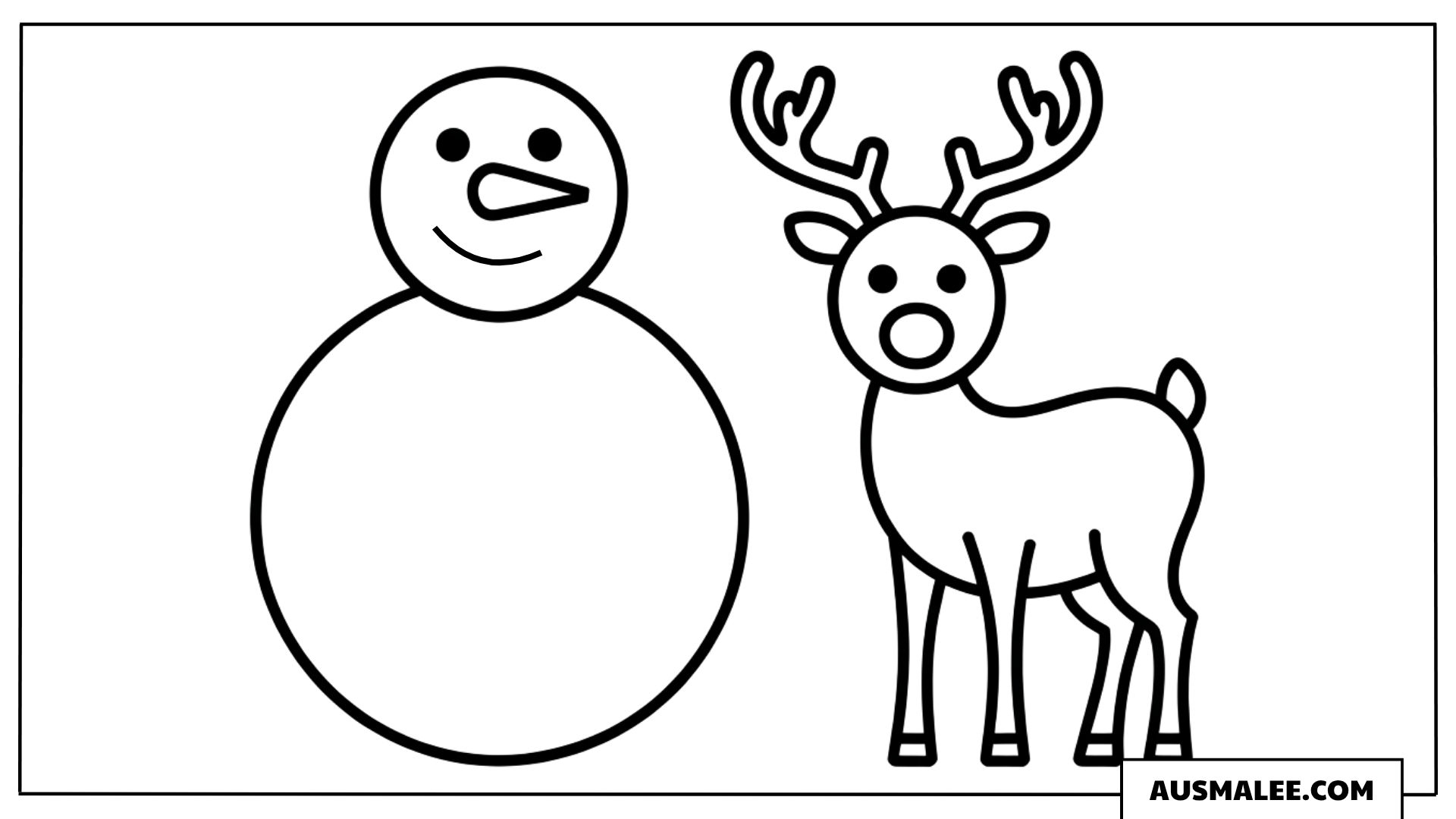 Einfacher Schneemann und Rentier ausmalbild