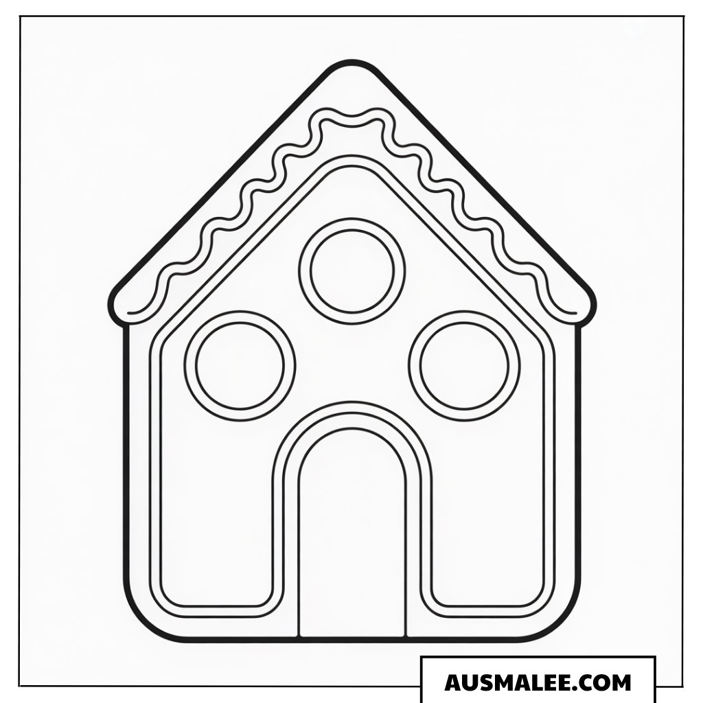Einfaches Lebkuchenhaus mit runden Fenstern Ausmalbild