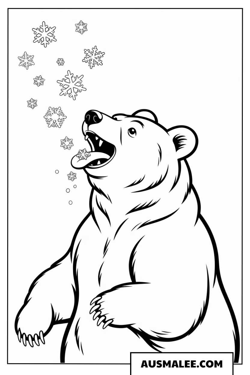 Eisbär fängt Schneeflocken ausmalbild