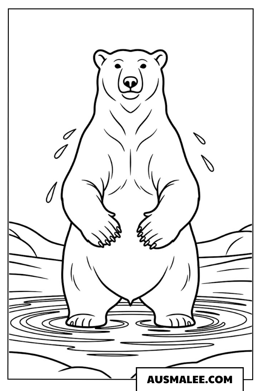 Eisbär steht im Wasser ausmalbild