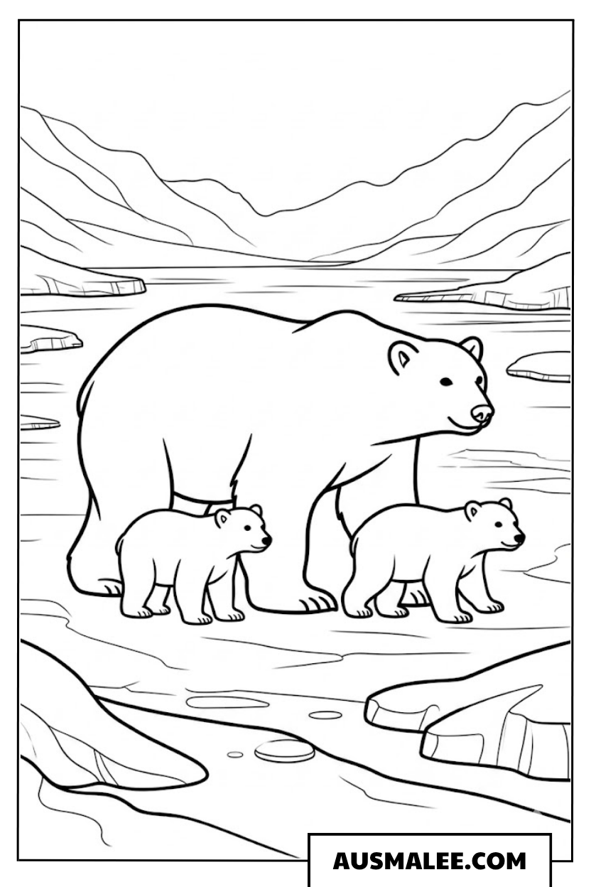 Eisbärenfamilie ausmalbild