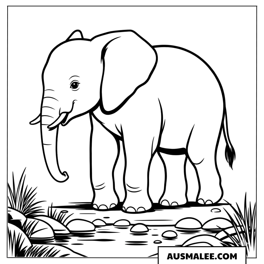 Elefant am Wasser ausmalbild