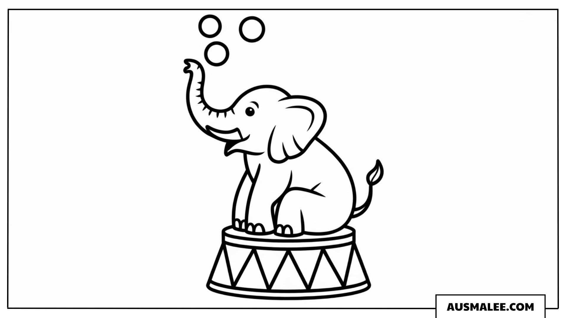 Elefant auf der Trommel mit Seifenblasen ausmalbild