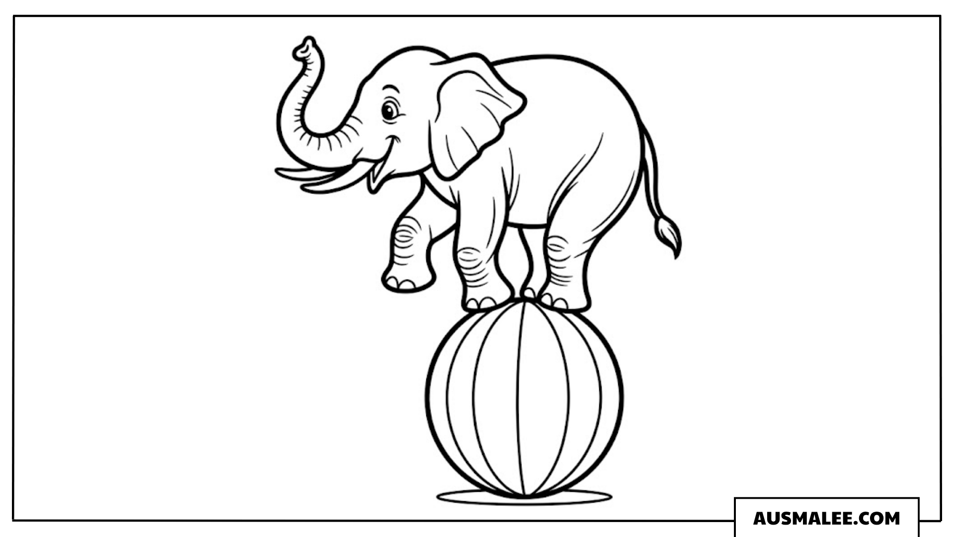 Elefant balanciert auf dem Ball ausmalbild