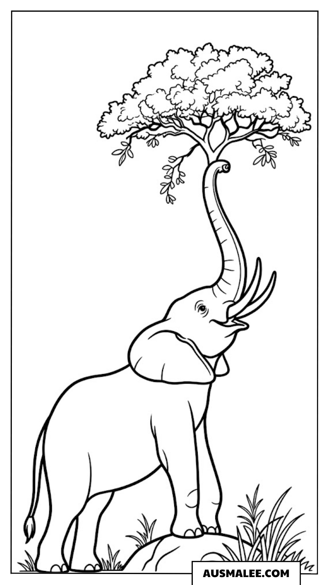 Elefant hebt einen Baum mit dem Rüssel ausmalbild