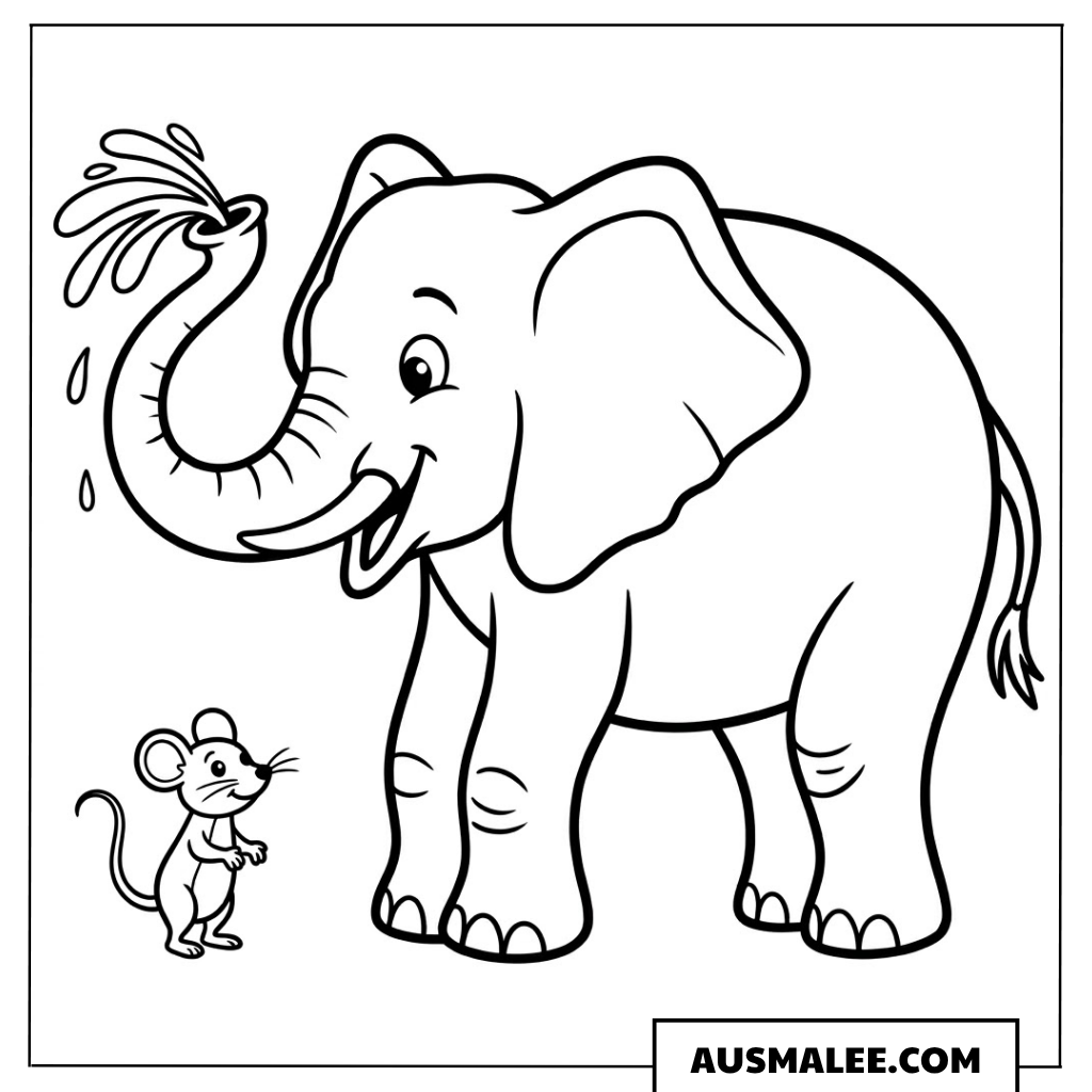 Elefant und Maus ausmalbild